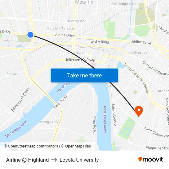Airline @ Highland to Loyola University map