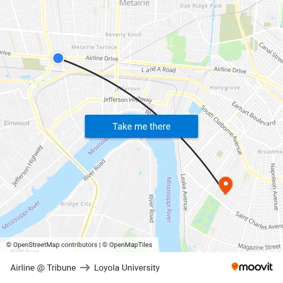 Airline @ Tribune to Loyola University map