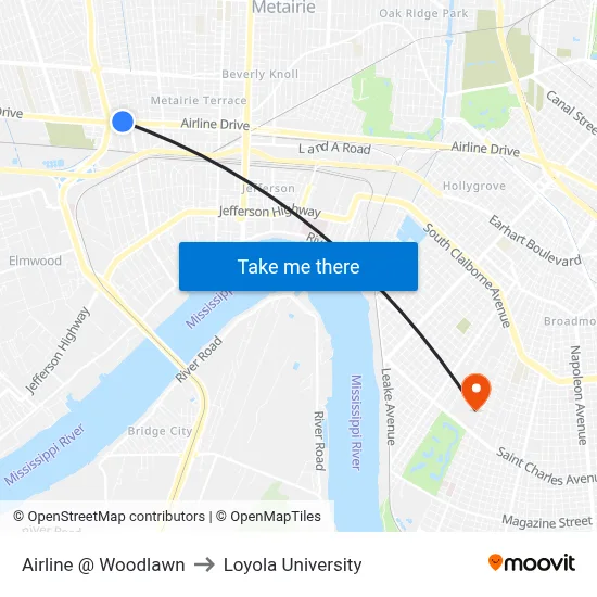 Airline @ Woodlawn to Loyola University map
