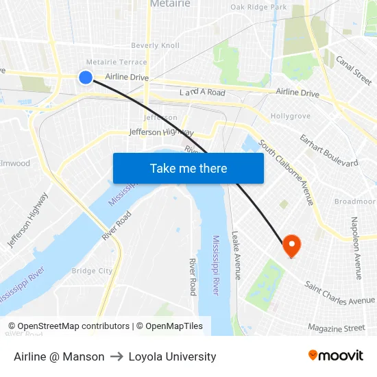 Airline @ Manson to Loyola University map