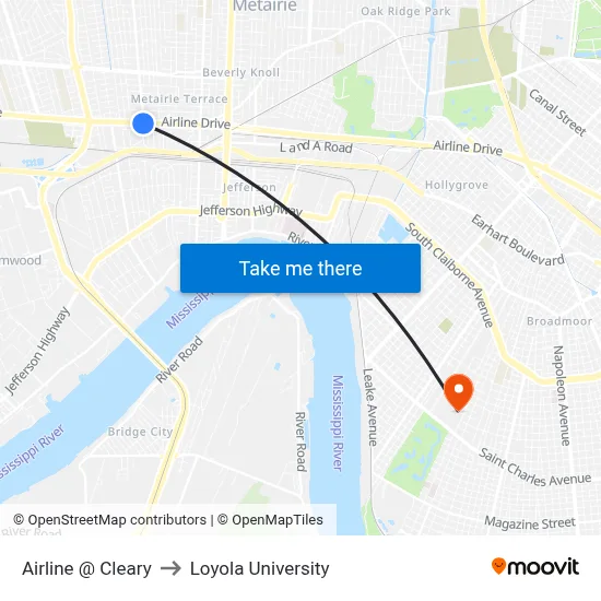 Airline @ Cleary to Loyola University map