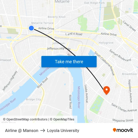 Airline @ Manson to Loyola University map