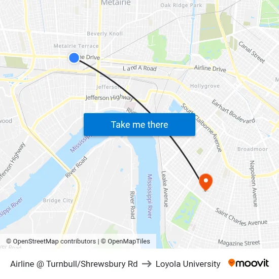 Airline @ Turnbull/Shrewsbury Rd to Loyola University map