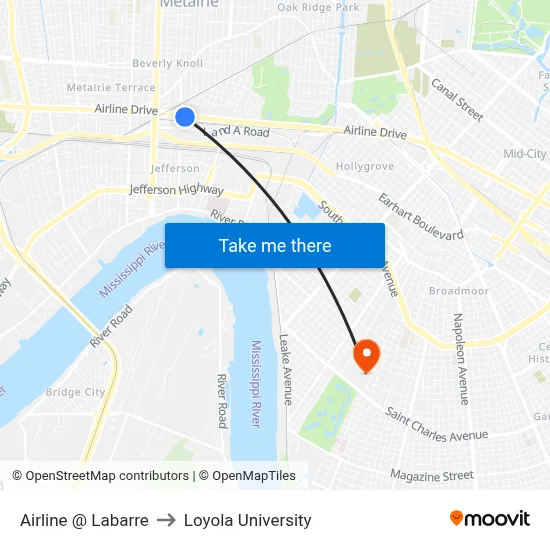 Airline @ Labarre to Loyola University map