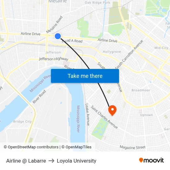 Airline @ Labarre to Loyola University map