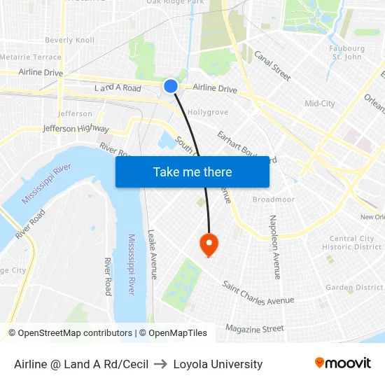 Airline @ Land A Rd/Cecil to Loyola University map