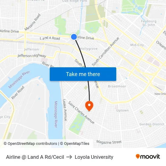 Airline @ Land A Rd/Cecil to Loyola University map