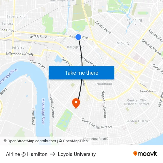 Airline @ Hamilton to Loyola University map