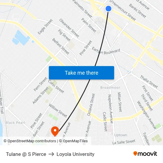 Tulane @ S Pierce to Loyola University map