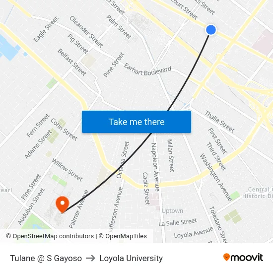 Tulane @ S Gayoso to Loyola University map