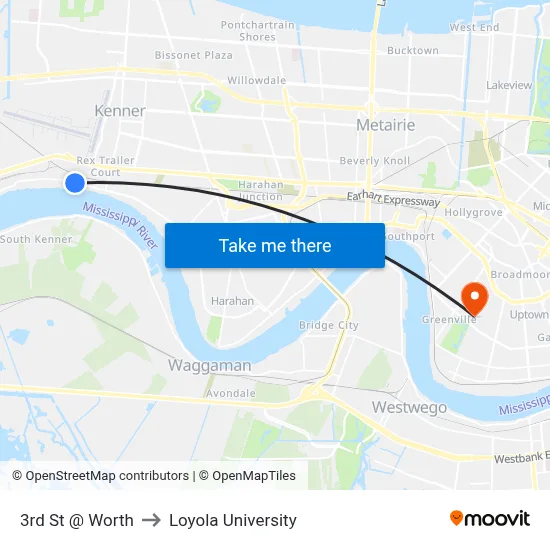 3rd St @ Worth to Loyola University map