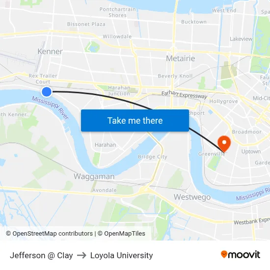 Jefferson @ Clay to Loyola University map