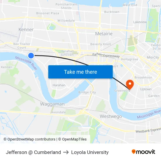 Jefferson @ Cumberland to Loyola University map