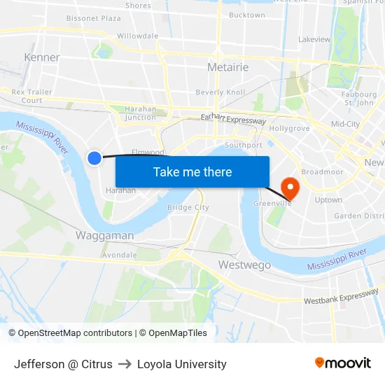 Jefferson @ Citrus to Loyola University map