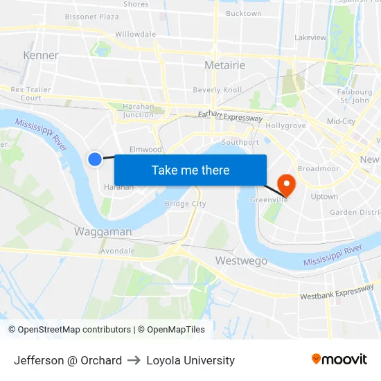 Jefferson @ Orchard to Loyola University map