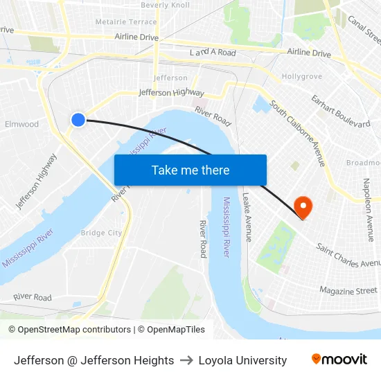 Jefferson @ Jefferson Heights to Loyola University map