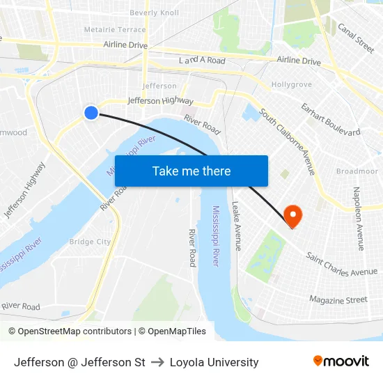 Jefferson @ Jefferson St to Loyola University map