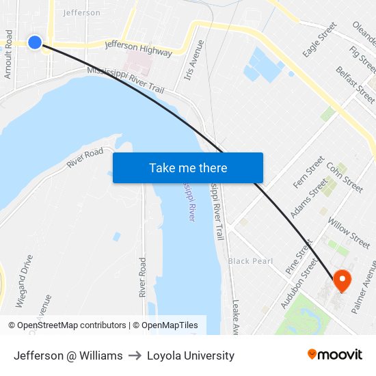 Jefferson @ Williams to Loyola University map