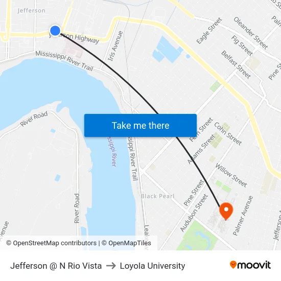 Jefferson @ N Rio Vista to Loyola University map