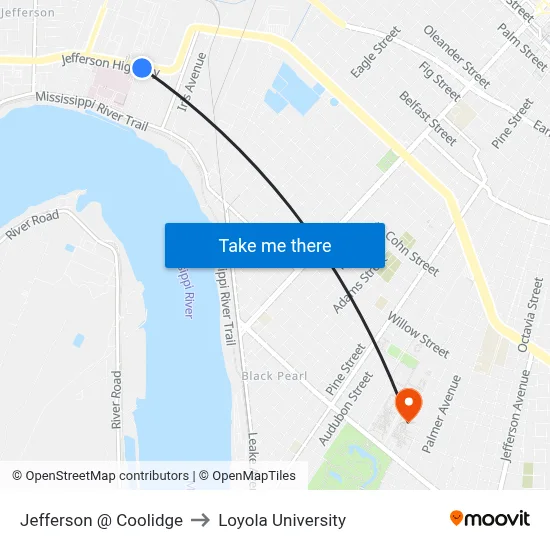 Jefferson @ Coolidge to Loyola University map