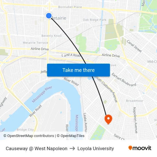 Causeway @ West Napoleon to Loyola University map