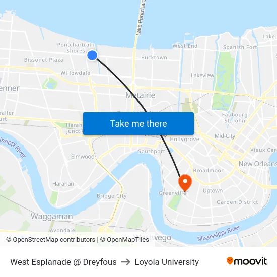 West Esplanade @ Dreyfous to Loyola University map