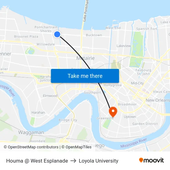 Houma @ West Esplanade to Loyola University map