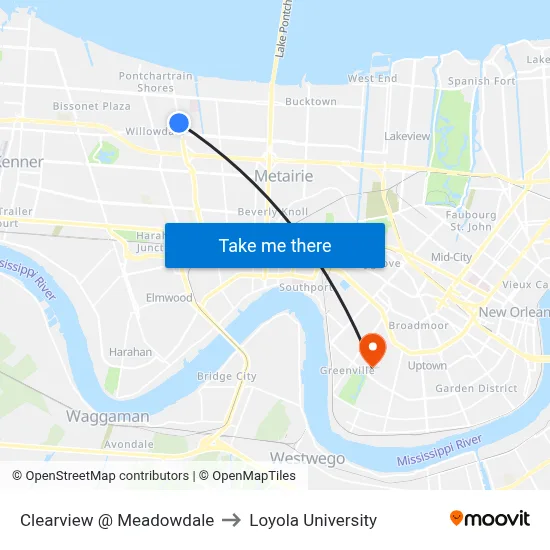 Clearview @ Meadowdale to Loyola University map