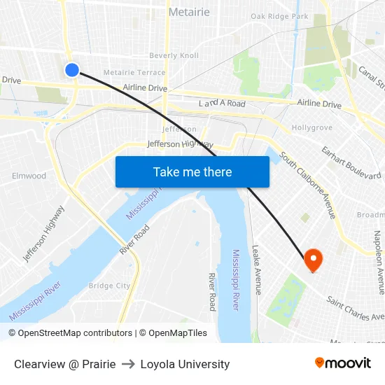 Clearview @ Prairie to Loyola University map