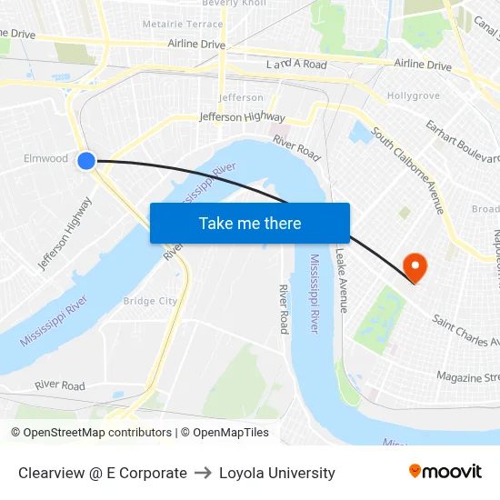 Clearview @ E Corporate to Loyola University map