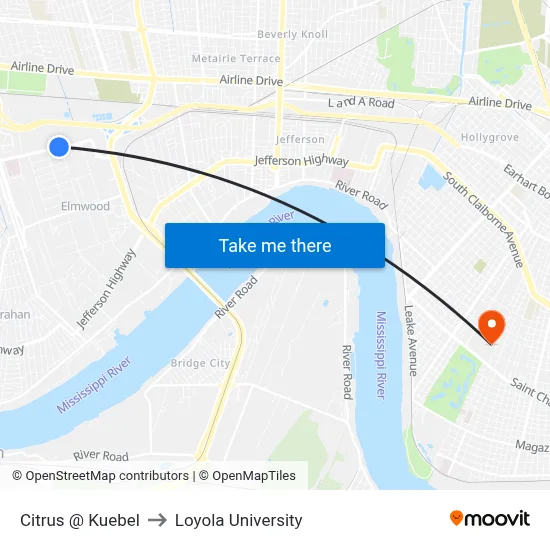 Citrus @ Kuebel to Loyola University map