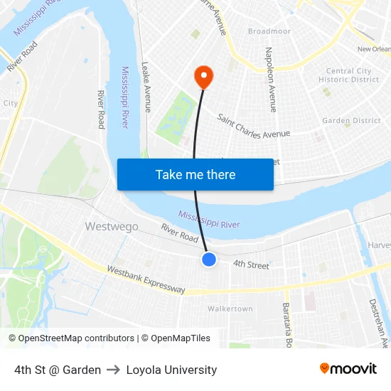 4th St @ Garden to Loyola University map