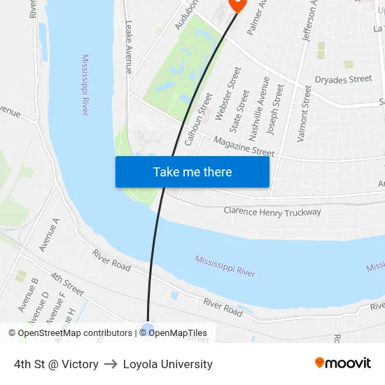 4th St @ Victory to Loyola University map