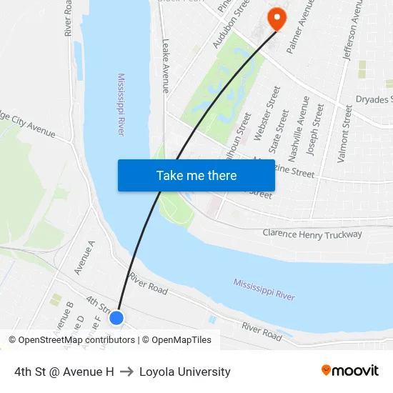 4th St @ Avenue H to Loyola University map