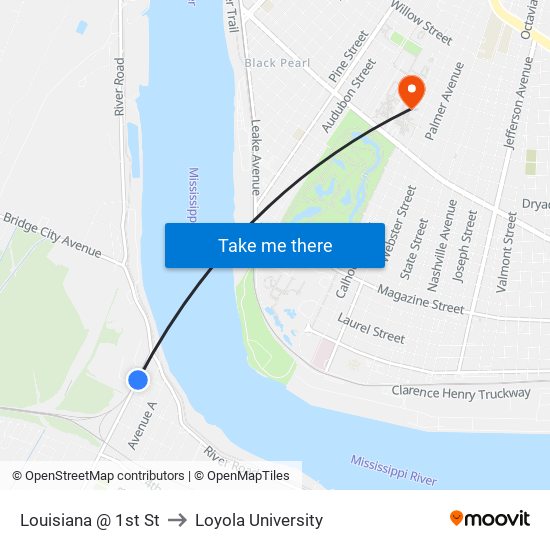 Louisiana @ 1st St to Loyola University map