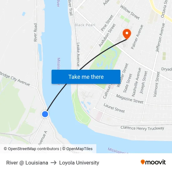 River @ Louisiana to Loyola University map