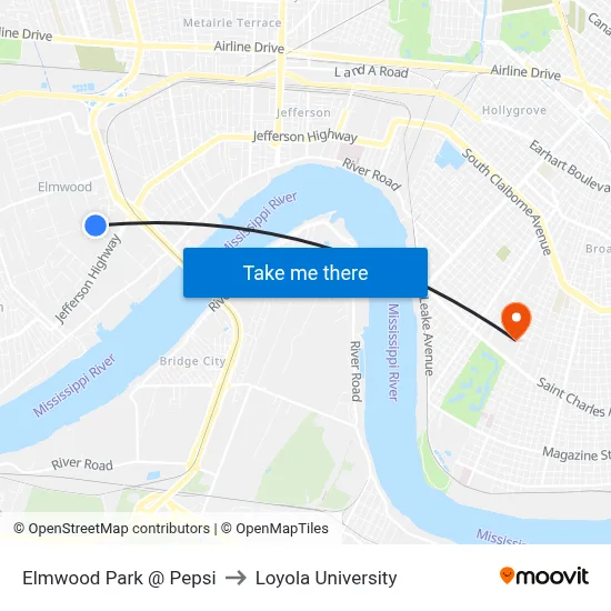 Elmwood Park @ Pepsi to Loyola University map