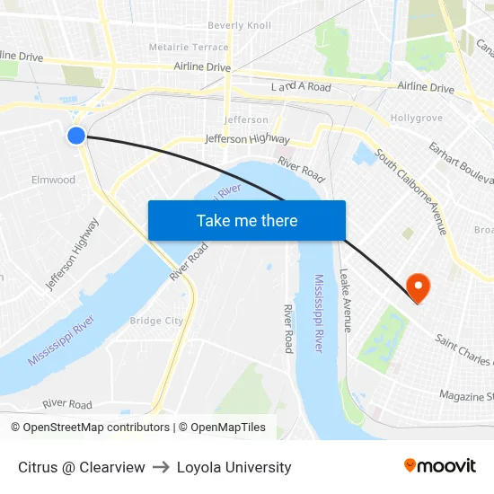 Citrus @ Clearview to Loyola University map