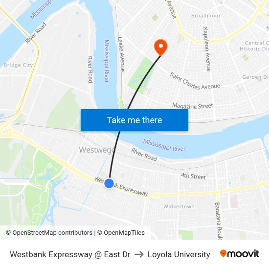 Westbank Expressway @ East Dr to Loyola University map