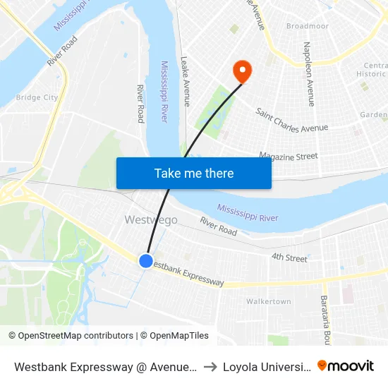 Westbank Expressway @ Avenue H to Loyola University map