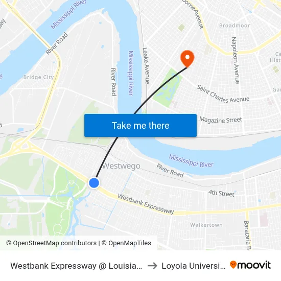 Westbank Expressway @ Louisiana to Loyola University map