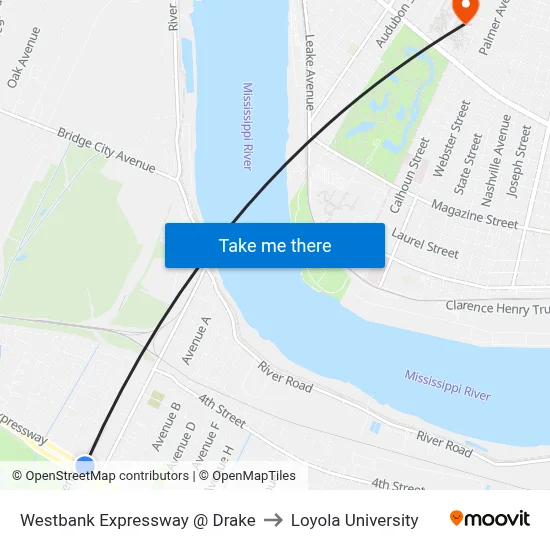Westbank Expressway @ Drake to Loyola University map