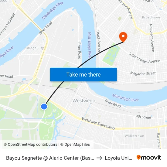 Bayou Segnette @ Alario Center (Baseball Field Ent to Loyola University map