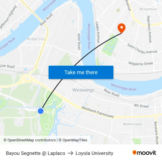 Bayou Segnette @ Laplaco to Loyola University map