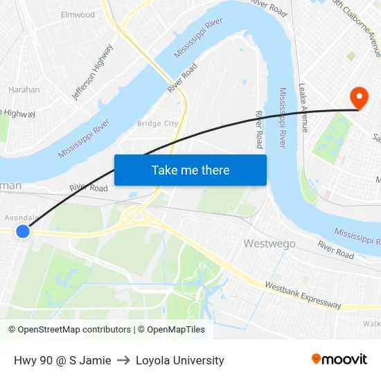 Hwy 90 @ S Jamie to Loyola University map