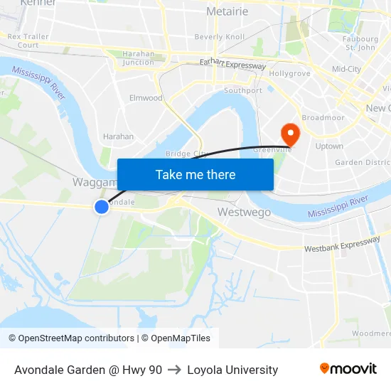 Avondale Garden @ Hwy 90 to Loyola University map