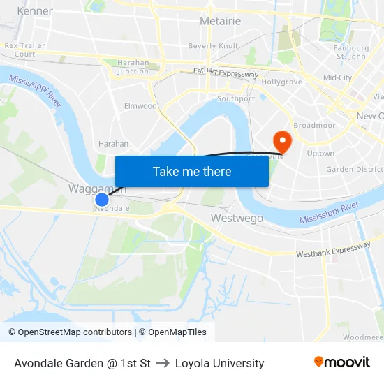 Avondale Garden @ 1st St to Loyola University map