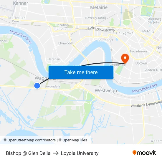 Bishop @ Glen Della to Loyola University map