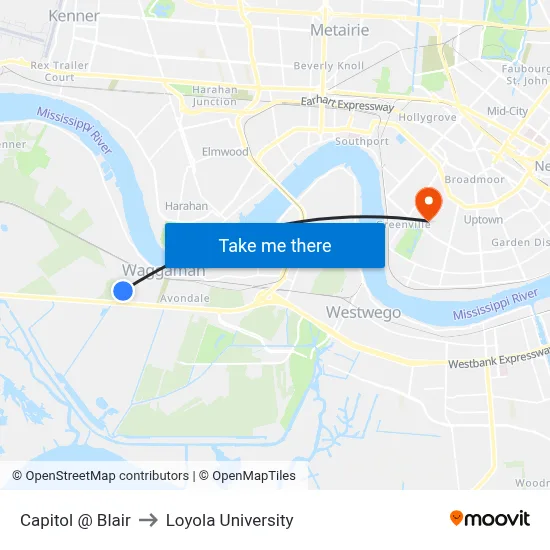 Capitol @ Blair to Loyola University map