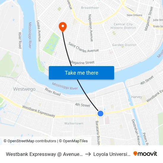 Westbank Expressway @ Avenue F to Loyola University map